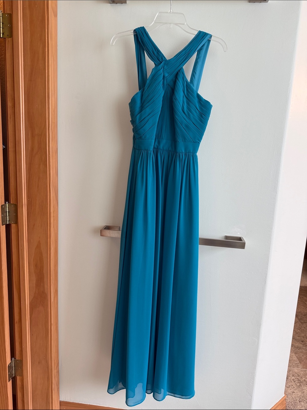 Monique Lhuillier Bridesmaids Teal Chiffon Maxi Dress